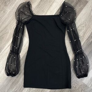 Thirty Thirty LA Womens Dress Sheer Long Sleeves Pearl Beads Bodycon Mini Sz SM